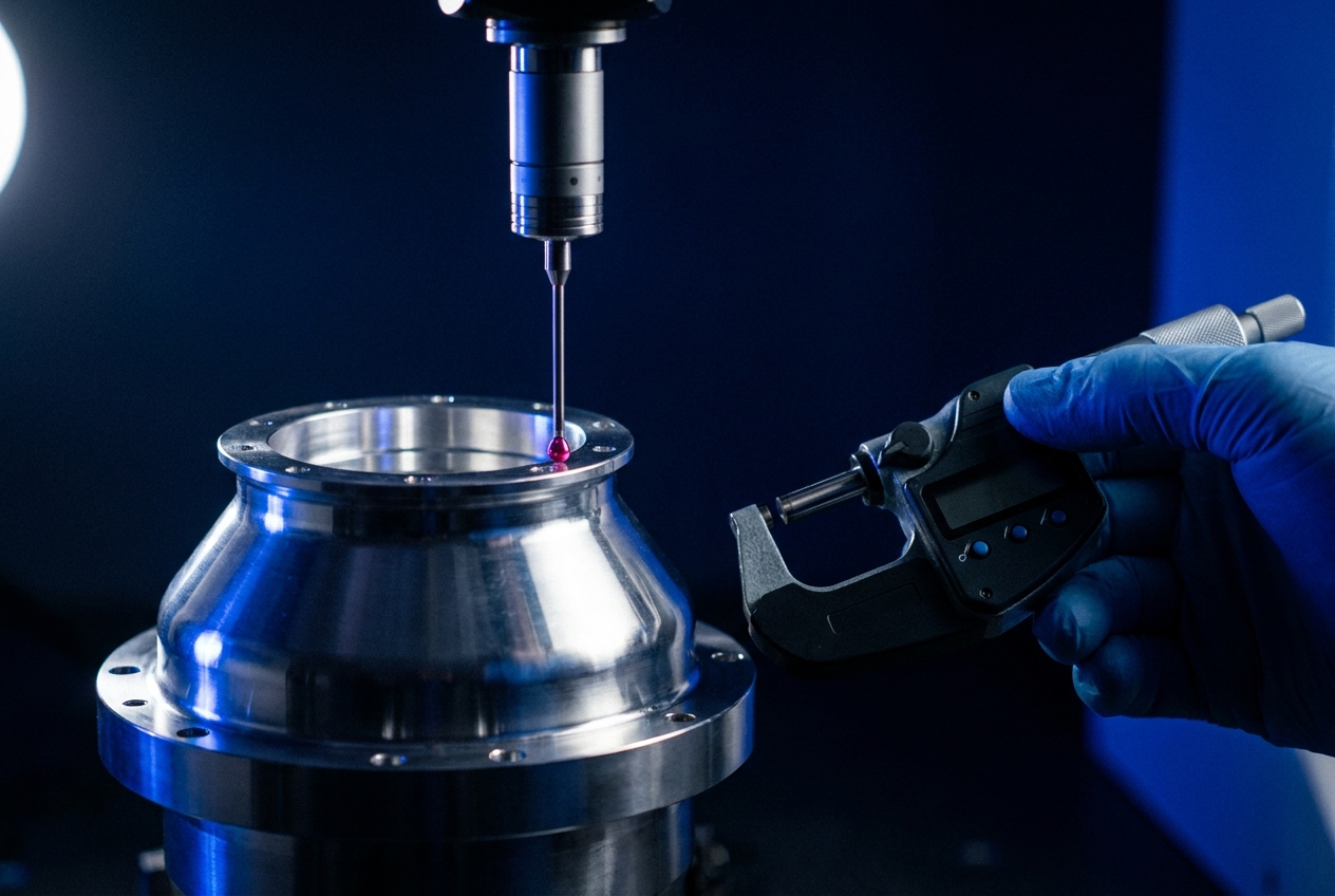 CMM ruby probe measuring a machined aerospace component